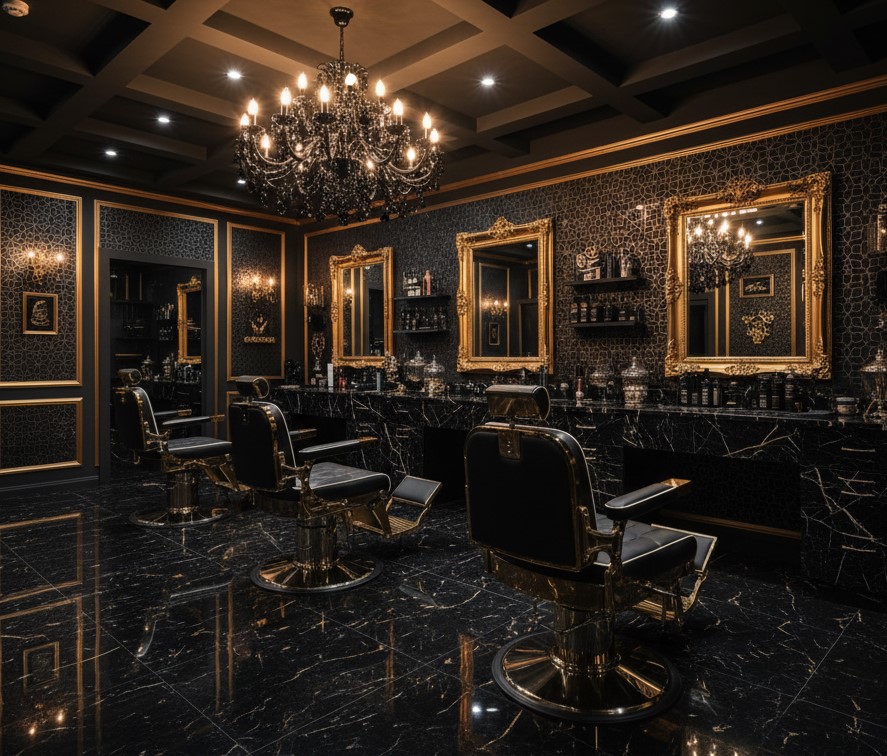 Luxurious interior of Abbas Turkish Barber shop in Dublin